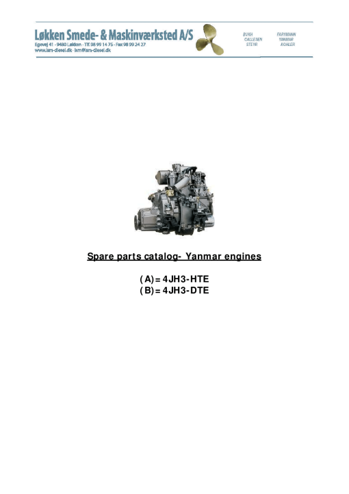 Yanmar 4JH3-hte-dte Parts manual catalog PDF Download