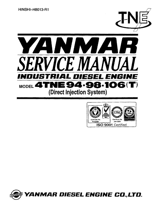 Yanmar TNE - TNE94,98,106 Parts manual catalog PDF Download