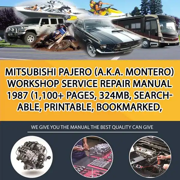 Mitsubishi Pajero (A.K.A. Montero) Workshop Service Repair Manual 1987 (1,100+ Pages, 324Mb, Searchable, Printable, Bookmarked, (CA004290)