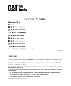 Caterpillar 2C3000, 2C- 3500 4000 5000 6000 6500, 2CC4000 CushionTire Forklift Repair Service Workshop Manual PDF Download
