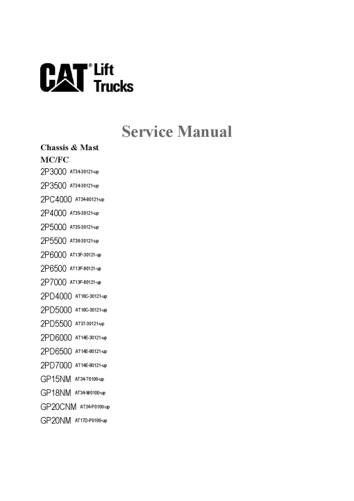 Caterpillar 2P6000, 2P-5500 6500 7000 Small Pneumatic 1-5 ton Forklift Repair Service Workshop Manual PDF Download