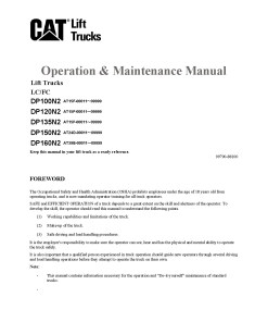 Caterpillar DP100N2, DP-120 135 150 160-N2 Extra Large Pneumatic 6-16ton Forklift Operation Maintenance Manual PDF Download
