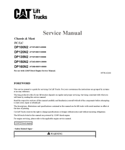 Caterpillar DP100N2, DP-120 135 150 160-N2 Extra Large Pneumatic 6-16ton Forklift Repair Service Workshop Manual PDF Download