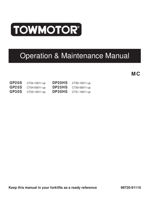 Caterpillar DP20HS, DP25HS, DP30HS Small Pneumatic 1-5 ton Forklift Operation Maintenance Manual PDF Download