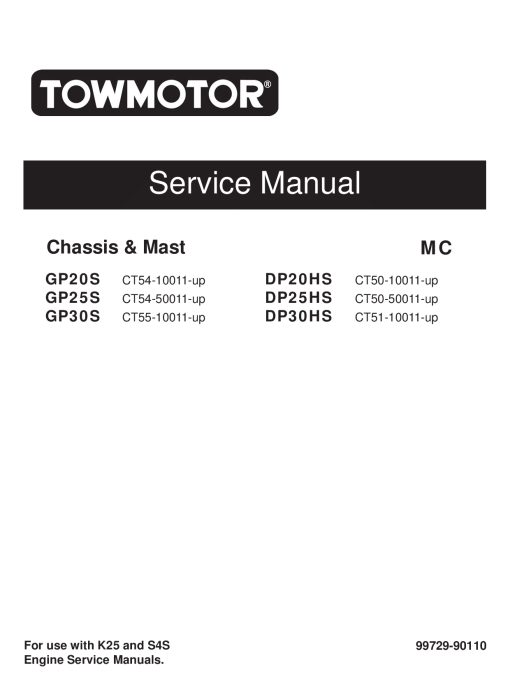 Caterpillar DP20HS, DP25HS, DP30HS Small Pneumatic 1-5 ton Forklift Repair Service Workshop Manual PDF Download