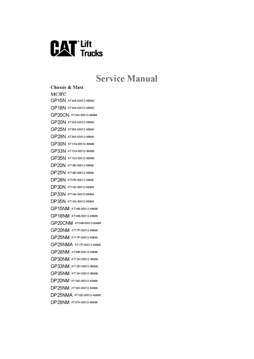 Caterpillar DP25NMA, DP- 20 25 28 30 33 35-NM Small Pneumatic 1-5 ton Forklift Repair Service Workshop Manual PDF Download