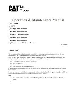 Caterpillar DP50CN1, DP- 40 45 50 55 -N1 Medium Pneumatic 4-5ton Forklift Operation Maintenance Manual PDF Download