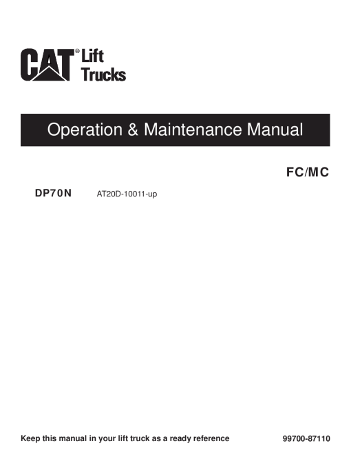 Caterpillar DP70N Extra Large Pneumatic 6-16ton Forklift Operation Maintenance Manual PDF Download