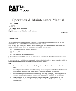 Caterpillar DP70N1 Extra Large Pneumatic 6-16ton Forklift Operation Maintenance Manual PDF Download