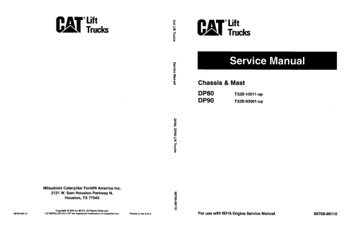 Caterpillar DP80 DP90 Extra Large Pneumatic 6-16ton Forklift Repair Service Workshop Manual PDF Download