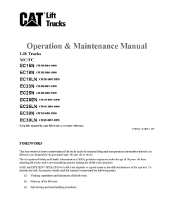 Caterpillar EC25EN, EC-25 30-N, EC-25 30-LN Electric Sit Down Riders Forklift Operation Maintenance Manual PDF Download