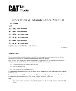 Caterpillar EC25EN2, EC-22 25-N2, EC-25 30-LN2 Electric Sit Down Riders Forklift Operation Maintenance Manual PDF Download