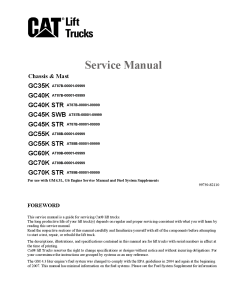 Caterpillar GC- 40K 45K 70K -STR CushionTire Forklift Repair Service Workshop Manual PDF Download