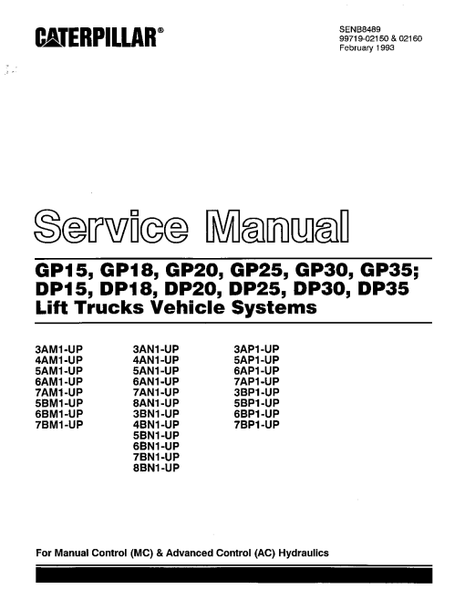 Caterpillar GP15, GP18, GP-20 25 30 35 Small Pneumatic 1-5 ton Forklift Repair Service Workshop Manual PDF Download