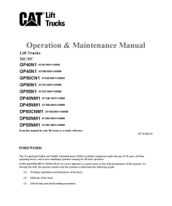 Caterpillar GP50CN1, GP- 40 45 50 55 -N1 Medium Pneumatic 4- 5ton Forklift Operation Maintenance Manual PDF Download