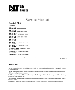Caterpillar GP50CN1, GP- 40 45 50 55 -N1 Medium Pneumatic 4- 5ton Forklift Repair Service Workshop Manual PDF Download