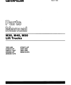Caterpillar M30, M40, M50 Electric Sit Down Riders UEG1503S-01 Forklift Parts Catalog Manual PDF Download