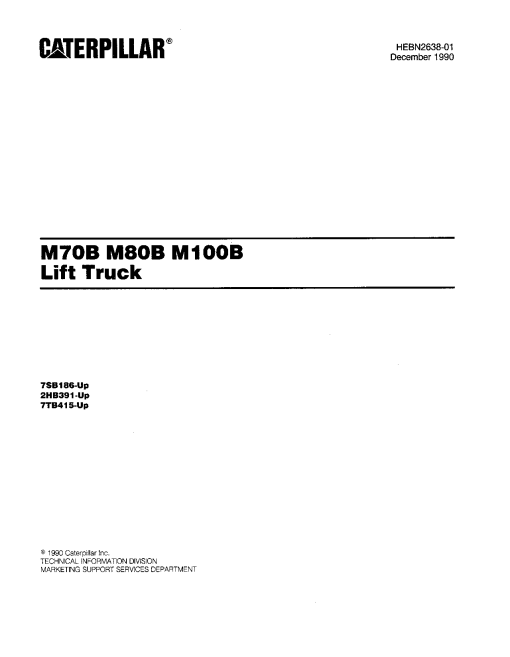 Caterpillar M70B, M-80 100-B Electric Sit Down Riders serial 2HB391 7SB186 7TB415-up Forklift Parts Catalog Manual PDF Download