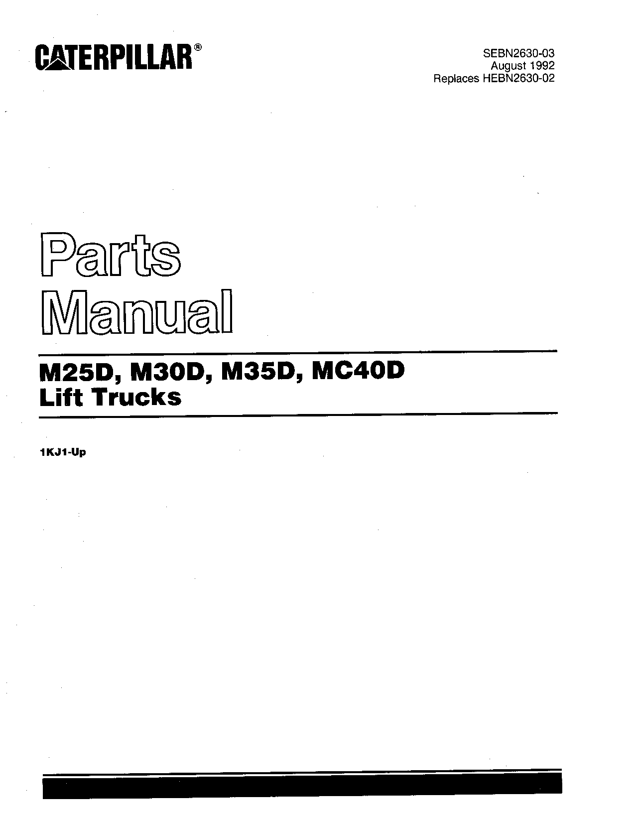 Caterpillar MC40D, M-25 30 35-D Electric Sit Down Riders serial 1KJ1-up Forklift Operation Maintenance Manual PDF Download