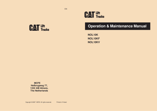 Caterpillar NOL10K, NOL10KF, NOL10KV Order Picker Forklift Operation Maintenance Manual PDF Download