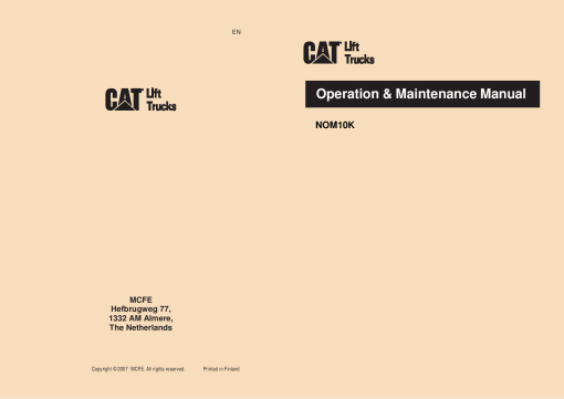 Caterpillar NOM10K Order Picker Forklift Operation Maintenance Manual PDF Download