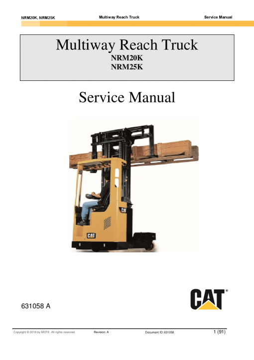 Caterpillar NRM20K, NRM25K Reach Truck Forklift Repair Service Workshop Manual PDF Download