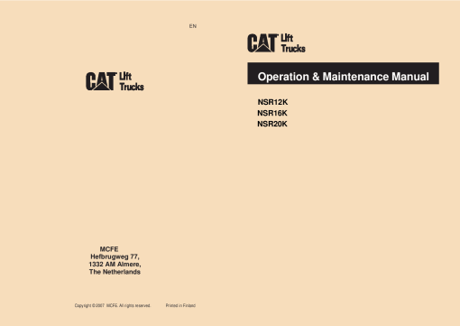 Caterpillar NSR12K, NSR16K, NSR20K Stacker Truck Forklift Operation Maintenance Manual PDF Download