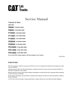 Caterpillar P8000, P9000, P10000, P11000, P12000 Medium Pneumatic 4- 5ton Forklift Repair Service Workshop Manual PDF Download