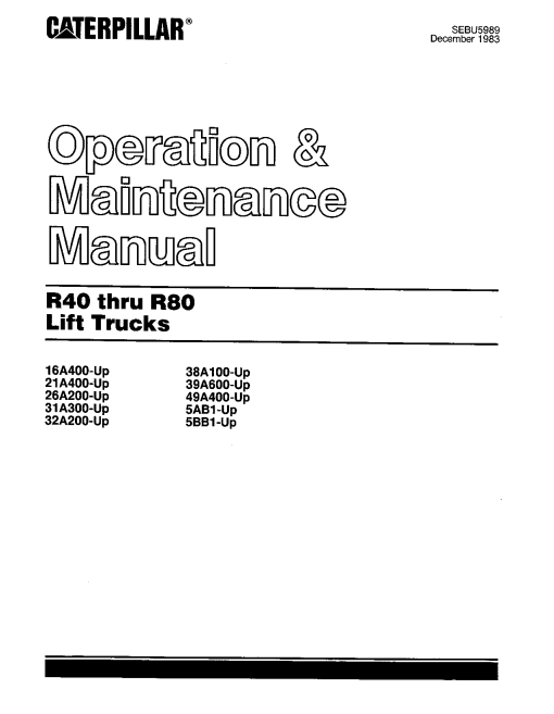 Caterpillar R40, R50, R60, R70, R80,RC60 Medium Pneumatic 4- 5ton Forklift Operation Maintenance Manual PDF Download