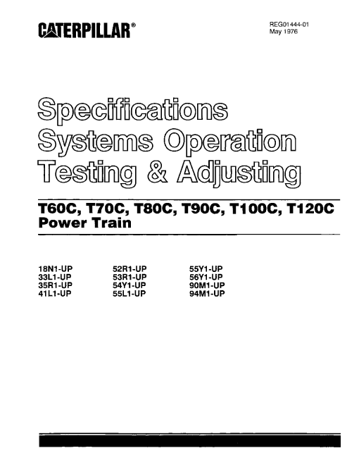 Caterpillar T60C, T70C, T- 80 90 100 120 -C CushionTire Forklift Repair Service Workshop Manual PDF Download