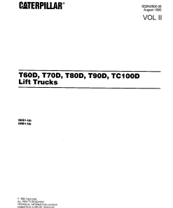 Caterpillar TC100D, T60D, T-70 80 90 -D CushionTire Forklift Parts Catalog Manual PDF Download