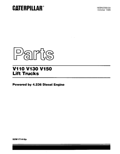 Caterpillar V110,V130, V150 serial 92W1714-up Forklift Parts Catalog Manual PDF Download