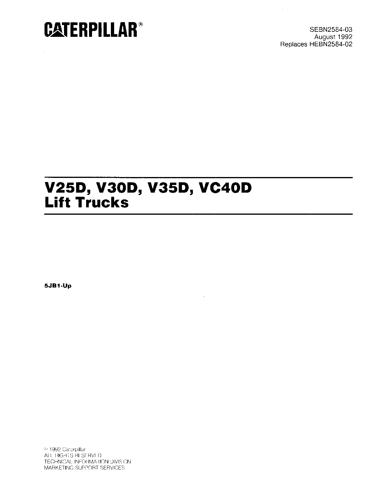 Caterpillar V25D, V30D, V35D, VC40D Serial 5JB1-up Forklift Parts Catalog Manual PDF Download