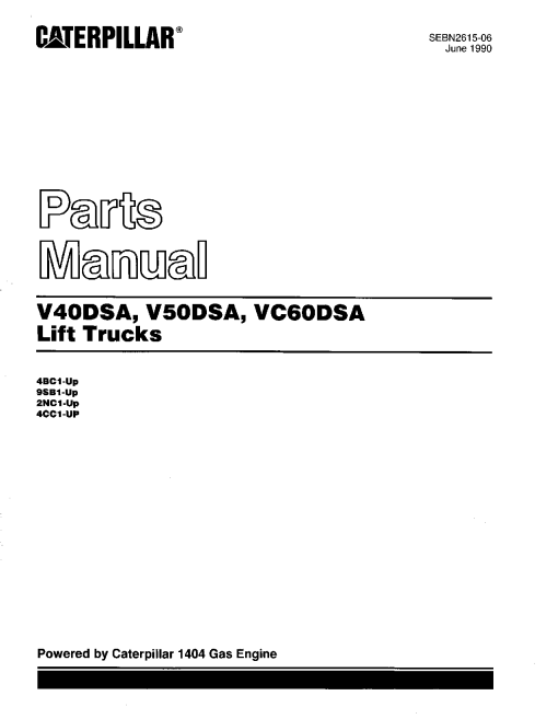 Caterpillar V40DSA, V50DSA, VC60DSA Serial 54BC1, 9SB1, 2NC1, 4CC1-up Forklift Parts Catalog Manual PDF Download