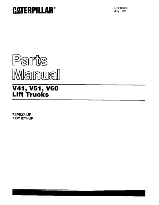 Caterpillar V41B, V51B, V60B serial 74P527-up, 77P1071-up Forklift Parts Catalog Manual PDF Download