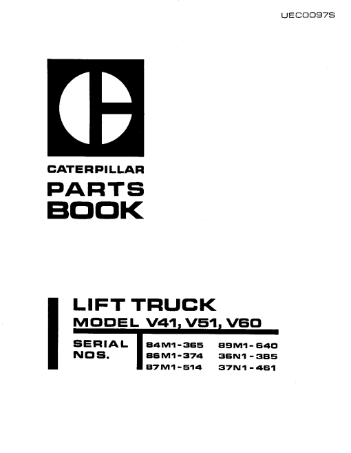 Caterpillar V41B, V51B, V60B serial 84 86 87 89-M1, 36 37-N1 Forklift Parts Catalog Manual PDF Download