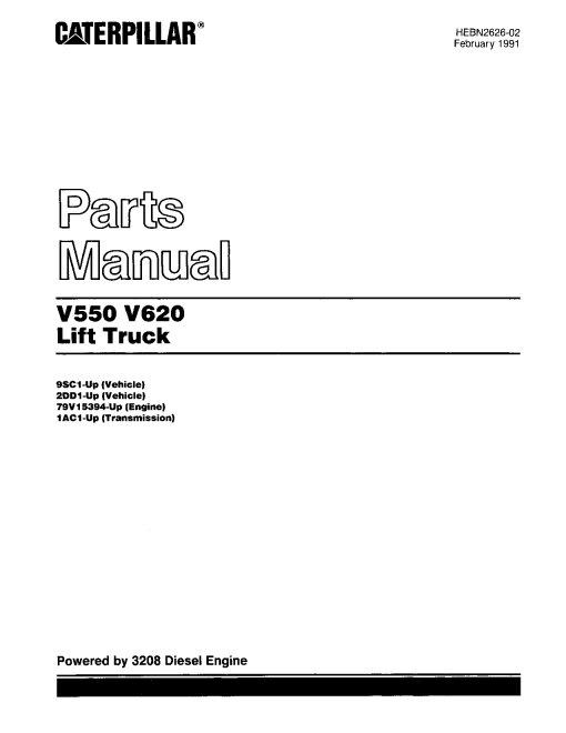Caterpillar V550, V620 Extra Large Pneumatic 12-23ton Forklift Parts Catalog Manual PDF Download