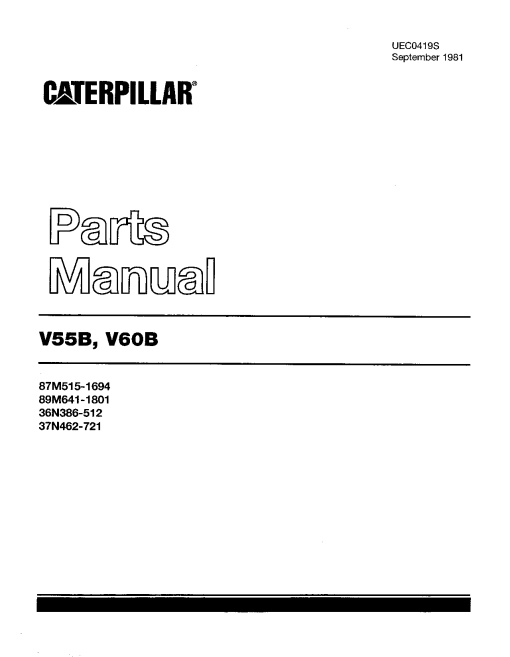 Caterpillar V55B, V60B serial 87M515-1694, 89M641-1801, 36N386-512, 37N462-721 Forklift Parts Catalog Manual PDF Download