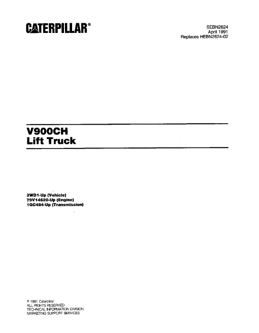Caterpillar V900CH Extra Large Pneumatic 12-23ton Forklift Parts Catalog Manual PDF Download