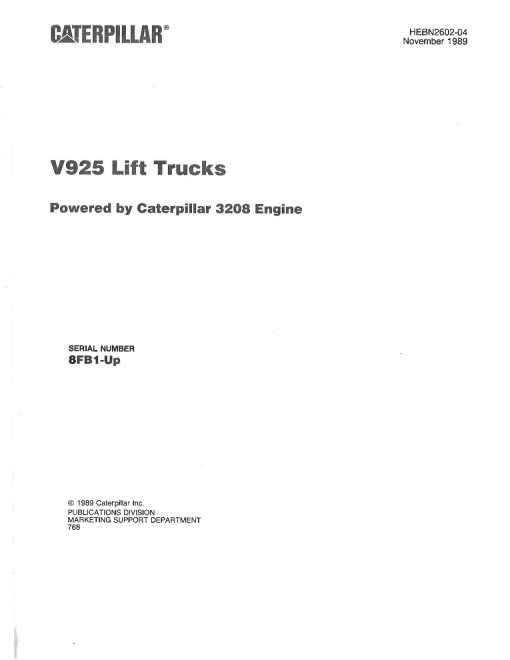 Caterpillar V925 Extra Large Pneumatic 12-23ton Forklift Parts Catalog Manual PDF Download