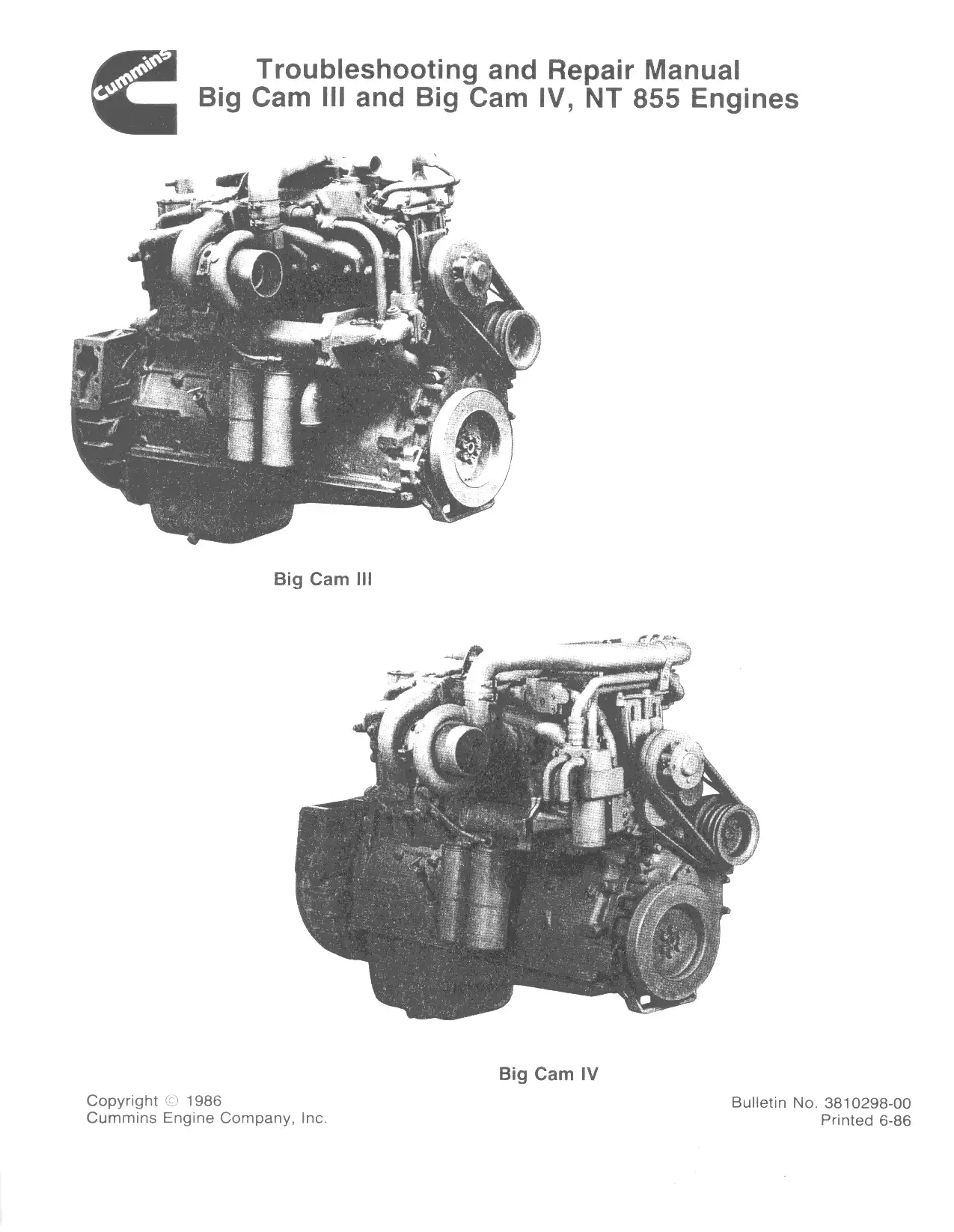 Cummins Big Cam III & Big Cam IV Troubleshooting Repair PDF download