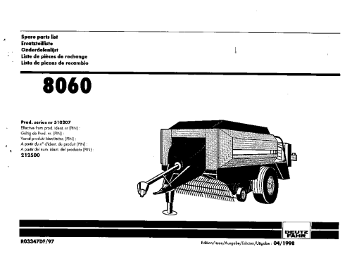 Deutz-Fahr 8060 Balers Square Big 1998 Parts Manual Catalog Pdf Download