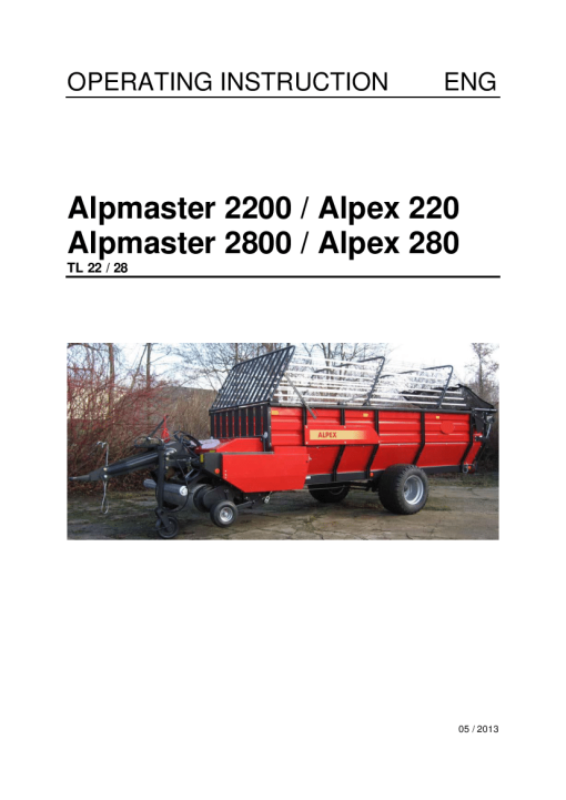 Deutz-Fahr Alpmaster 2200 2800 Alpex 220 280 - 2013 Operation Maintenance Manual PDF download