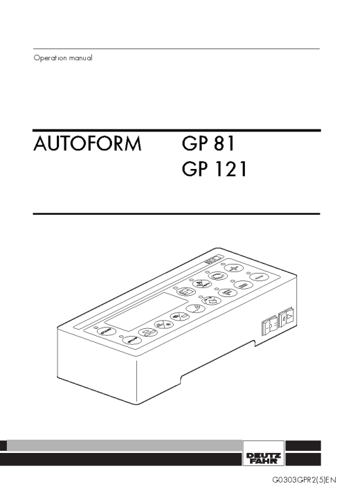 Deutz-Fahr Autoform GP 81 121 BigMaster 5712 Operation Maintenance Manual PDF download