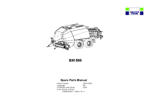 Deutz-Fahr BM 598 Balers Square Big 2009 Parts Manual Catalog Pdf Download