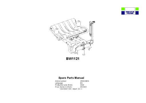 Deutz-Fahr BW1121 Bale wrapper 2009 Parts Manual Catalog Pdf Download