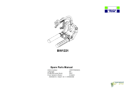Deutz-Fahr BW1221 Bale wrapperRound wrapper 2007 Parts Manual Catalog Pdf Download