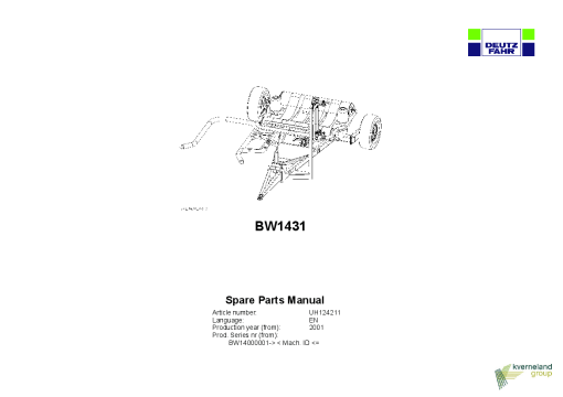 Deutz-Fahr BW1431 Bale wrapper 2001 Parts Manual Catalog Pdf Download