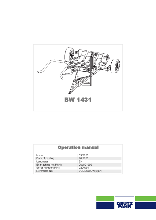 Deutz-Fahr BW1431 Bale wrapper 2006 Operation Maintenance Manual PDF download