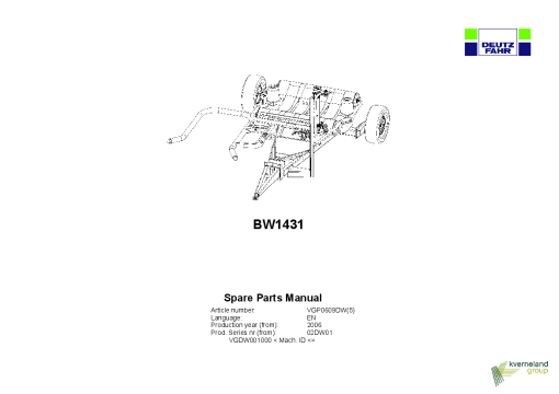 Deutz-Fahr BW1431 Bale wrapper 2006 Parts Manual Catalog Pdf Download
